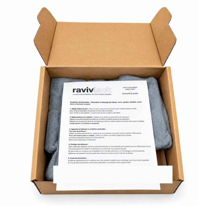 Kit Ravivlack L - notice d'utilisation et microfibres à l'ouverture du colis